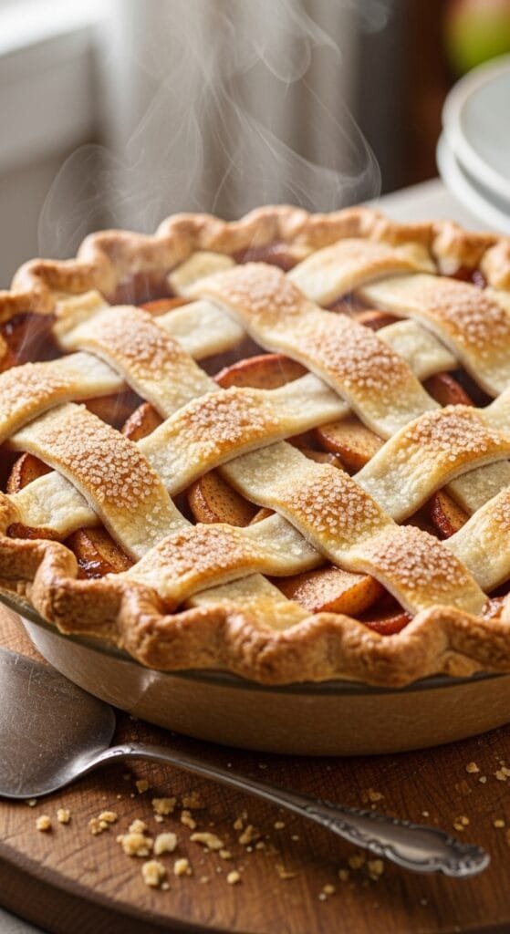 Classic homemade apple pie with a golden flaky crust and spiced apple filling.