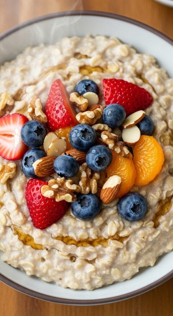 Crockpot oatmeal cooking in a slow cooker