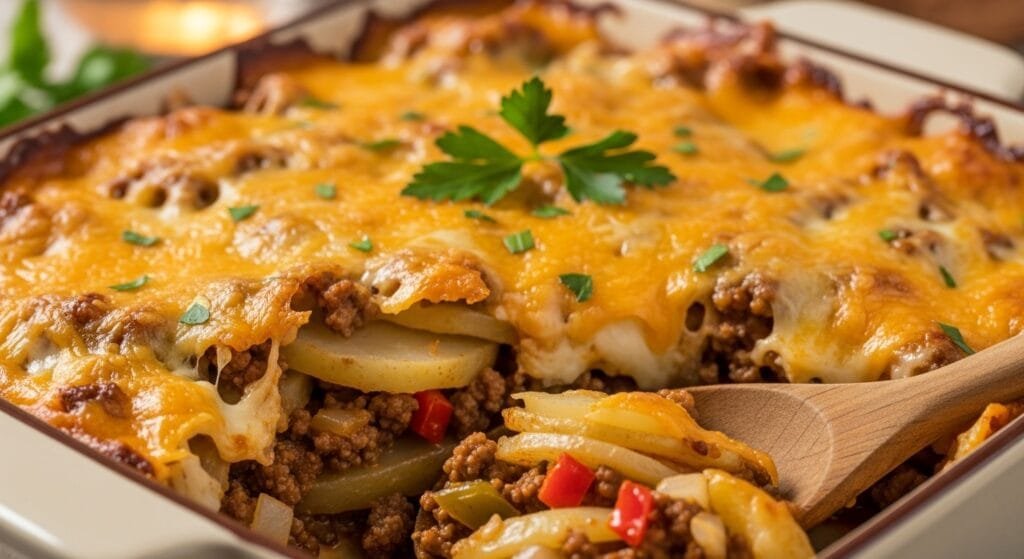 cheesy ground beef potato casserole baked golden