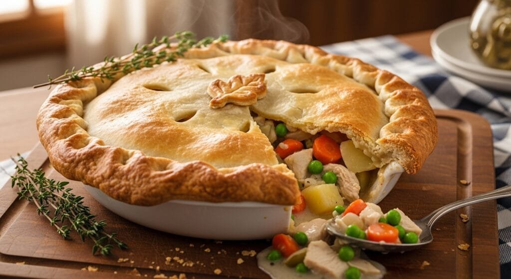 homemade chicken pot pie with golden crust