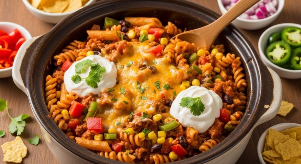 homemade crockpot taco pasta dinner