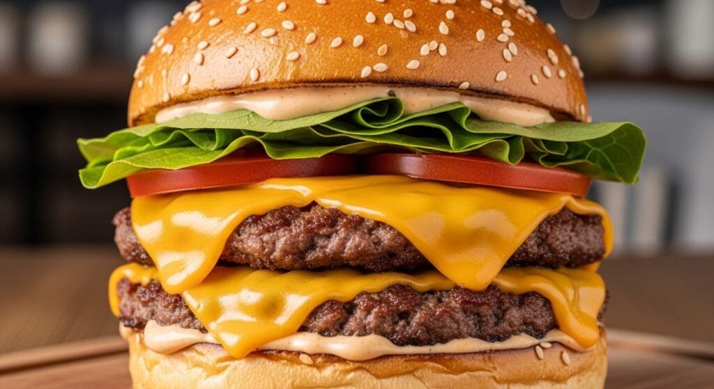 double patty smash burger with crispy edges and melted cheese