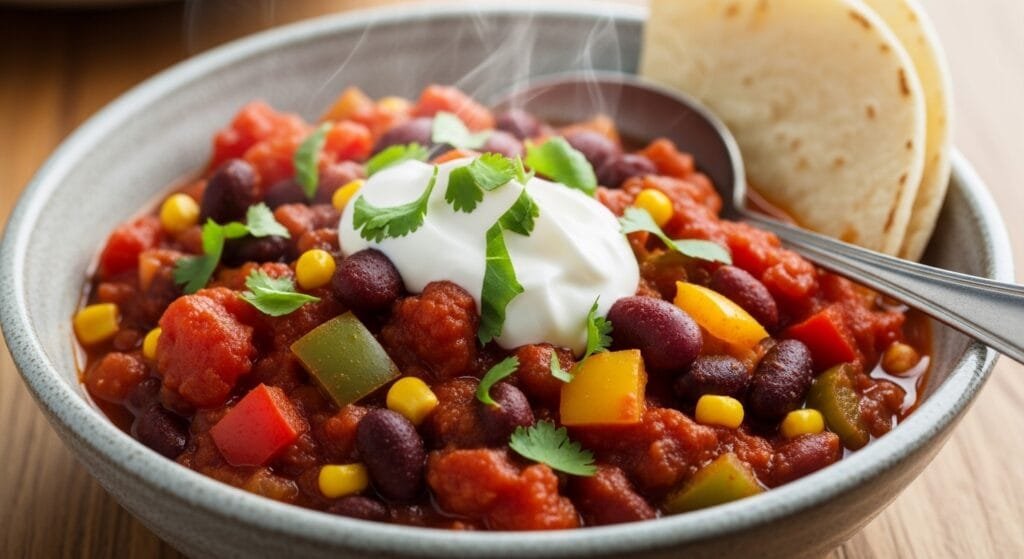 easy vegetarian chili ready to serve