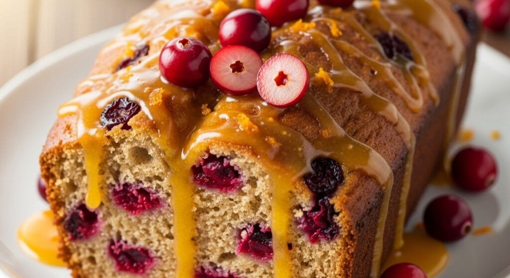 moist orange glazed cranberry bread with fresh cranberries