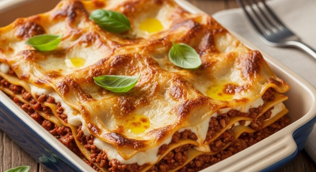 baked lasagna bolognese golden top