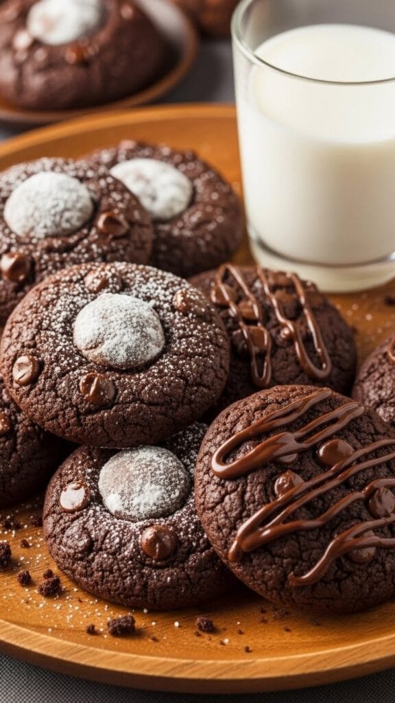 Fudgy brownie mix cookies with crackled tops cooling on a baking sheet