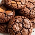 Brownie Mix Cookies (Fudgy Centers, Crinkled Tops & 15-Minute Bake) Chewy brownie mix cookies with fudgy centers and crackled tops stacked on a plate