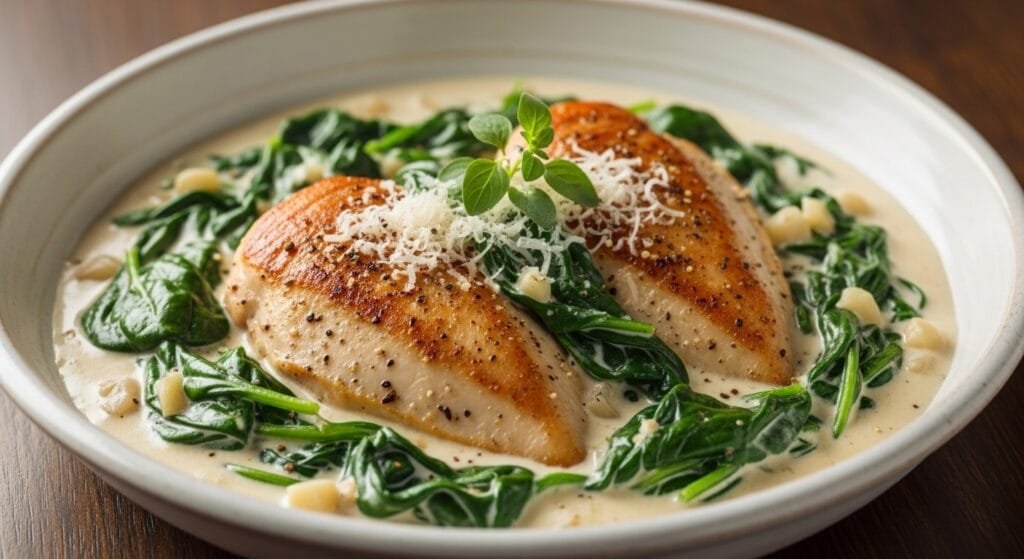 creamy chicken florentine with spinach and parmesan sauce