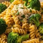 Creamy broccoli pasta served in a bowl with tender pasta, fresh broccoli, and a smooth cheesy sauce