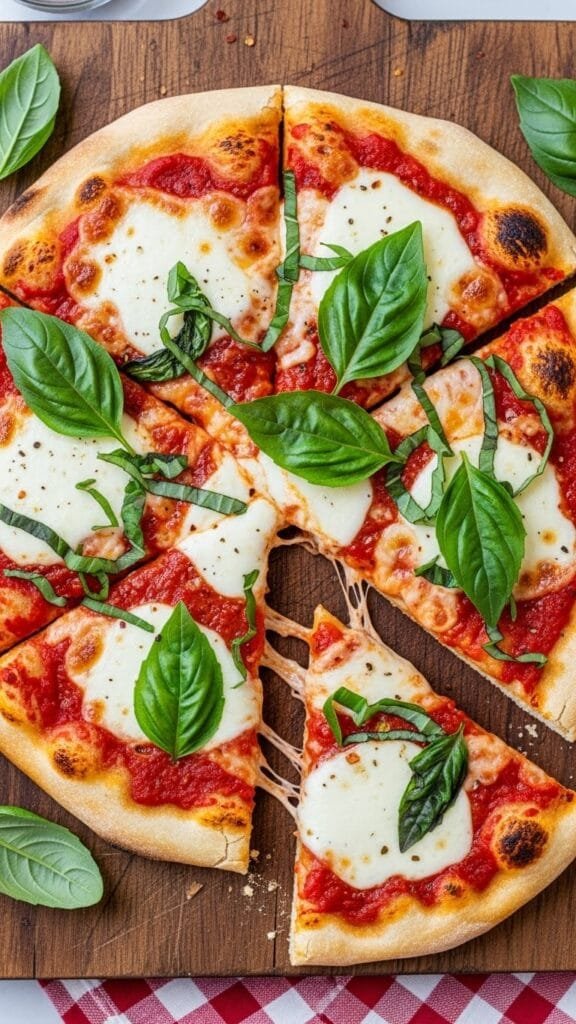 easy flatbread pizza margherita with fresh mozzarella tomatoes and basil