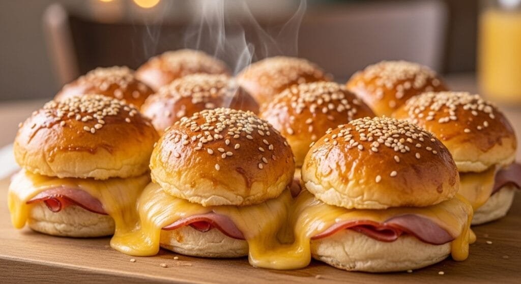 Pull apart ham and cheese sliders baked golden and ready to serve