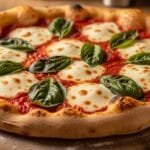 homemade margherita pizza with mozzarella basil and tomato sauce
