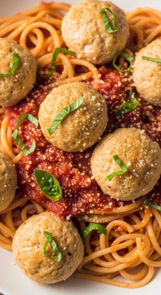 Soft ricotta meatballs baked until tender and ready to serve with pasta or sauce
