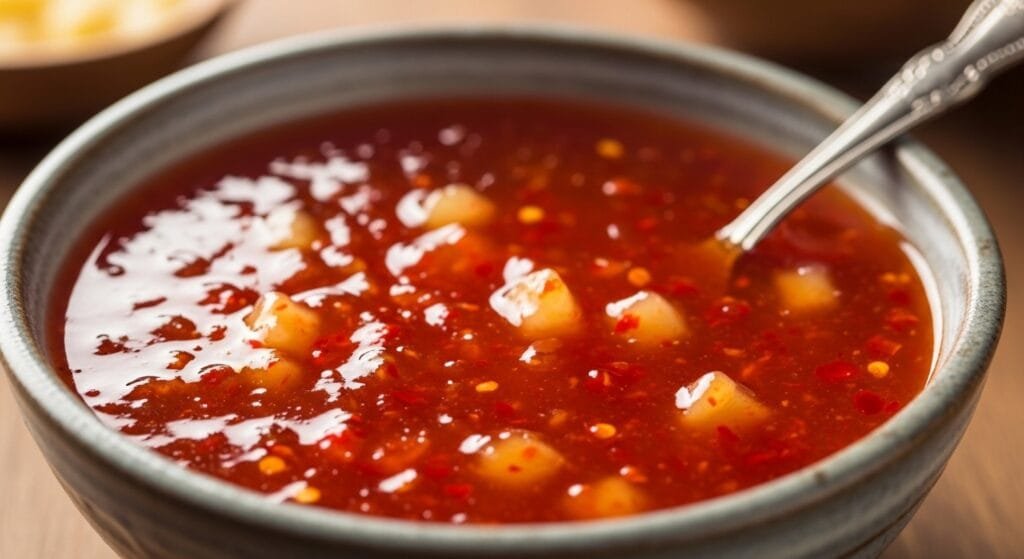 sweet chili pineapple sauce with glossy texture in bowl