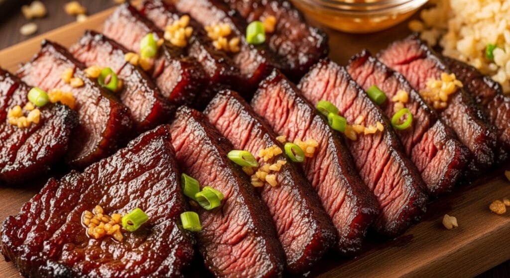 close up of tender caramelized beef tapa slices