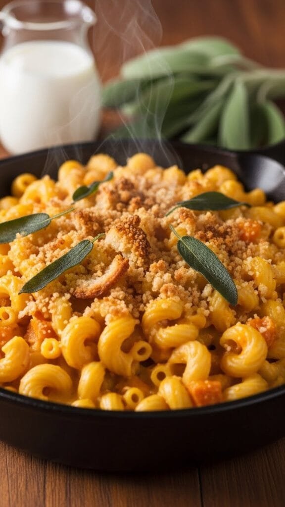 close up of creamy butternut squash mac and cheese showing sauce texture