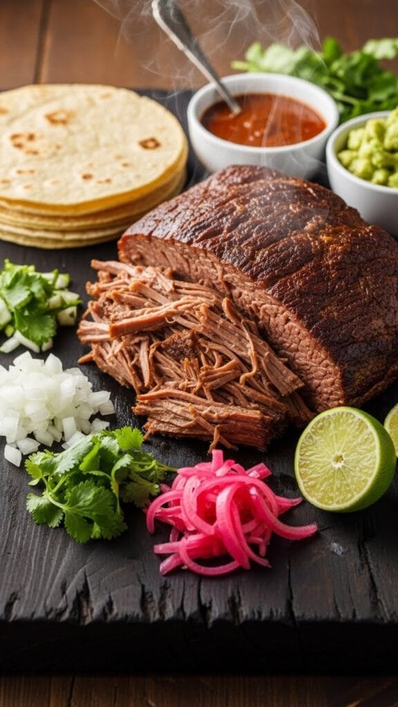 Slow cooker beef barbacoa shredded and served warm