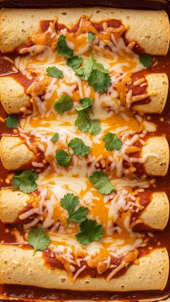 Creamy chipotle chicken enchiladas rolled in tortillas and baked with smoky sauce and melted cheese