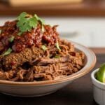 slow cooker beef barbacoa shredded in rich sauce