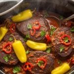 Easy Slow Cooker Mississippi Ribeye Steaks Slow cooker Mississippi ribeye steaks cooked in savory pepperoncini sauce