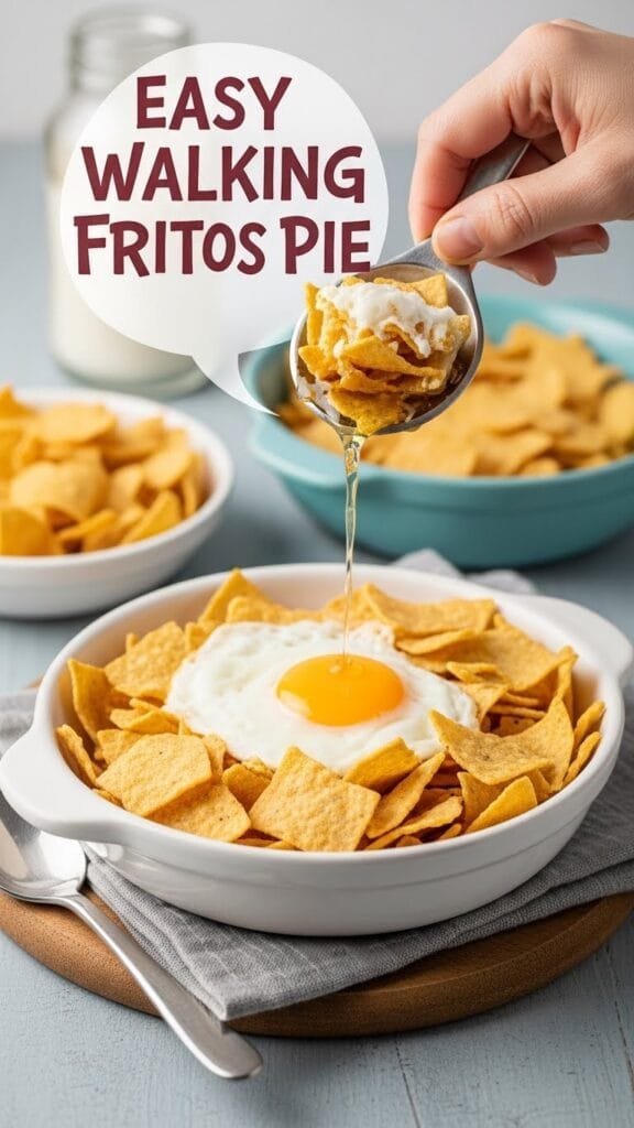 easy walking frito pie with chili cheese and crunchy corn chips