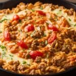 Easy Ground Beef Orzo with Tomato Cream Sauce (One-Pan, 30-Minute Dinner) creamy ground beef orzo skillet with tomato cream sauce