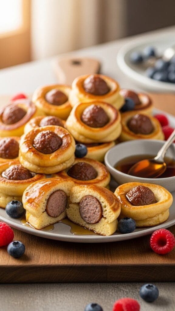 Easy sausage pancake bites baked in a mini muffin tin, fluffy and golden for a freezer-friendly breakfast