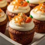 Simply Carrot Cake Cupcakes Recipe (Soft, Moist & Perfectly Spiced) moist carrot cake cupcakes with cream cheese frosting on tray
