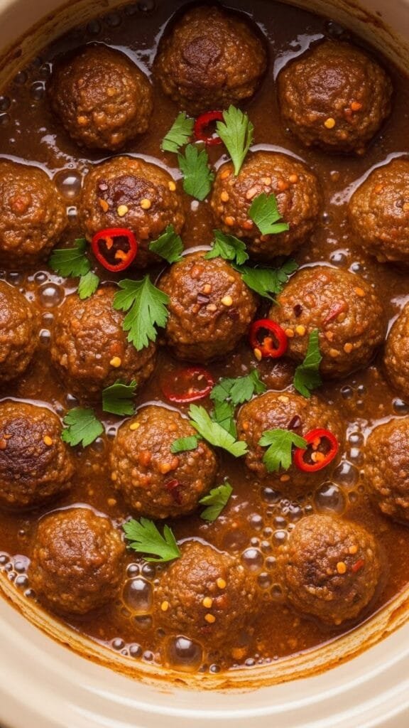 Easy crockpot meatballs simmered in homemade marinara sauce