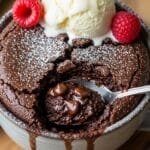 Flourless chocolate mug brownie with soft fudgy center
