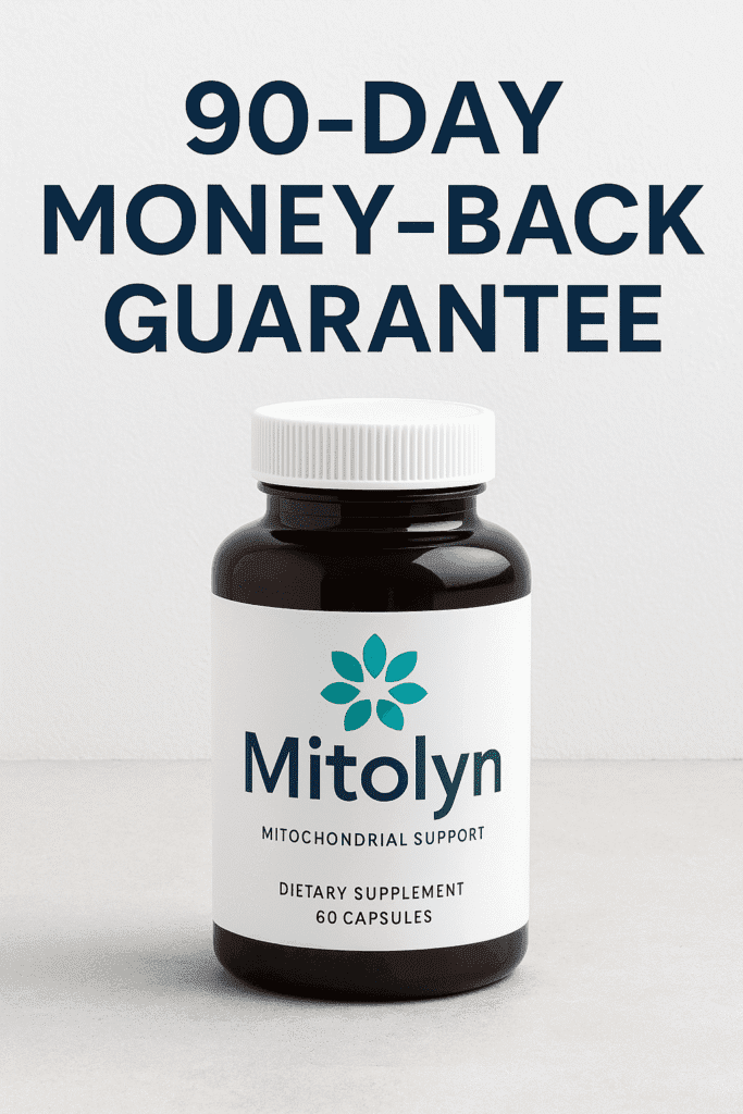 Natural Mitolyn supplement bottle with wellness ingredients promoting gentle daily energy support.