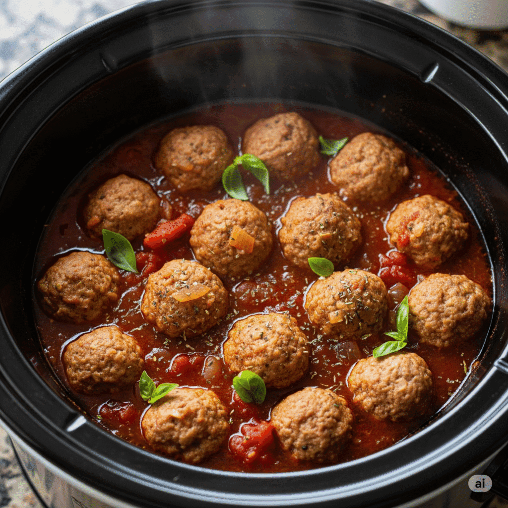 Golden seared turkey meatballs ready for the slow cooker