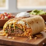 Golden grilled beef and cheese burrito served warm with melted cheese and hearty Tex-Mex seasoning