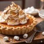 Golden marshmallow-topped sweet potato pie with warm spices, perfect for Thanksgiving and Christmas gatherings.