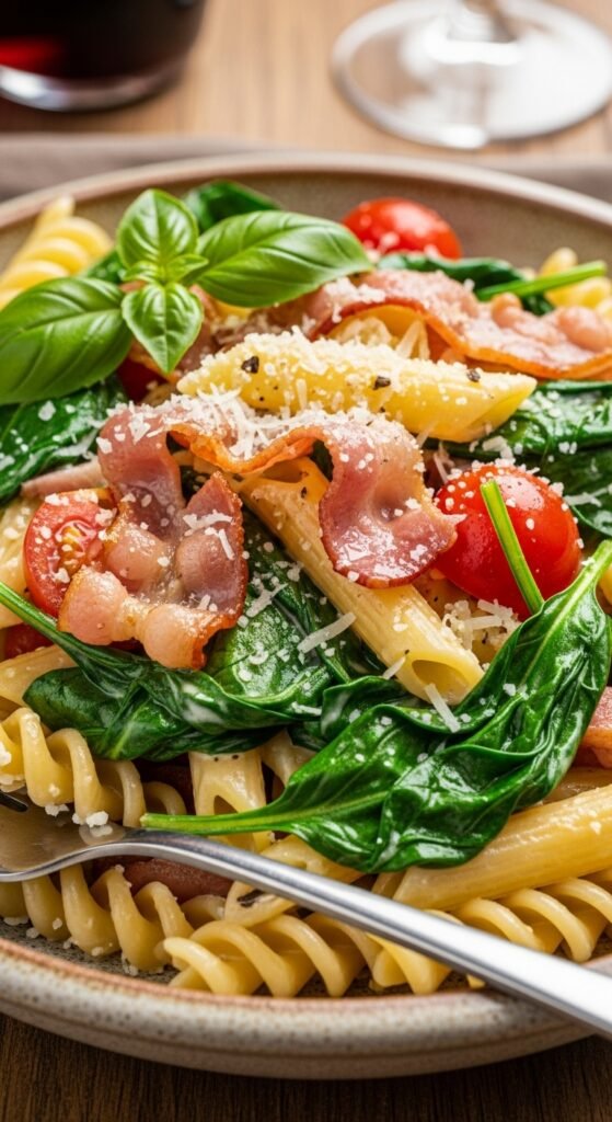 Simple and creamy garlic pasta made with tender noodles and a smooth parmesan sauce, photographed for a food blog.