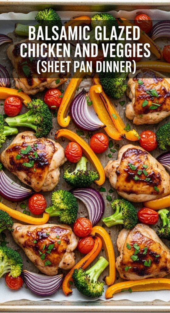 One-pan dinner of chicken and vegetables ready to serve