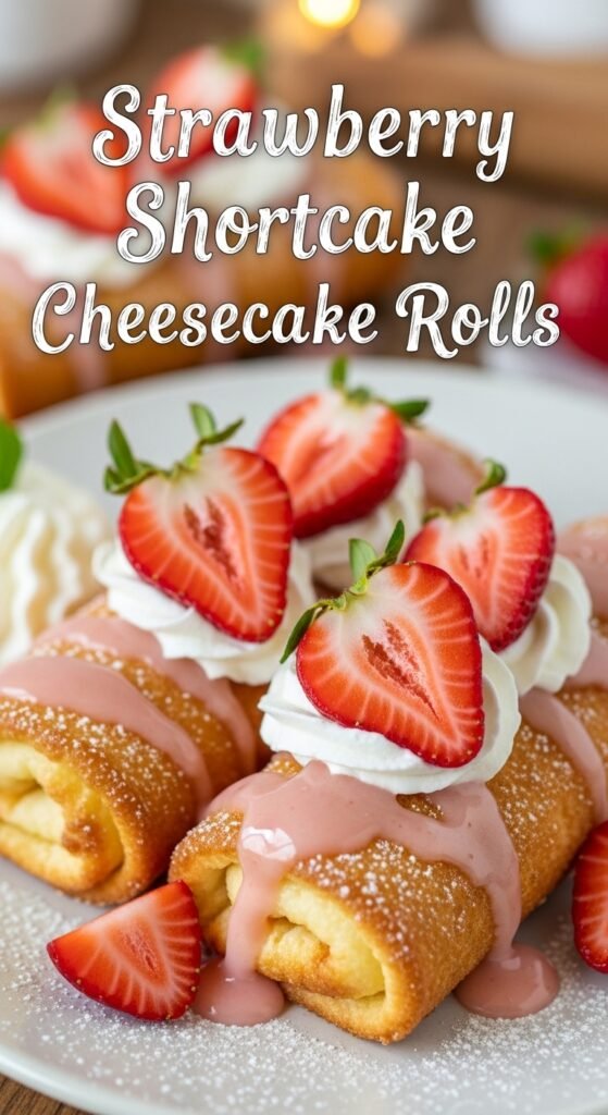 Strawberry cheesecake roll ups with shortbread crumbs and whipped cream filling chilled and sliced