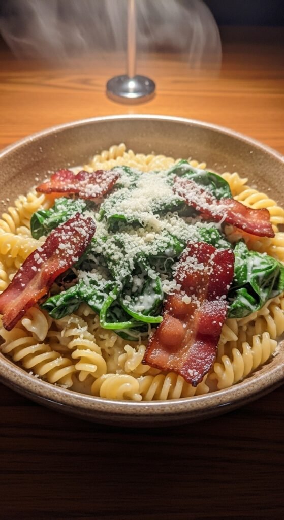 Creamy garlic pasta served in a bowl, coated in a rich parmesan sauce, ready for an easy weeknight dinner