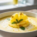 Chilled Pineapple Soup Chilled pineapple soup served in a bowl with fresh pineapple garnish