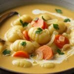 Hearty Cheddar Gnocchi Soup Creamy cheddar gnocchi soup with tender potato gnocchi, carrots, and onions in a rich cheese broth served in a bowl
