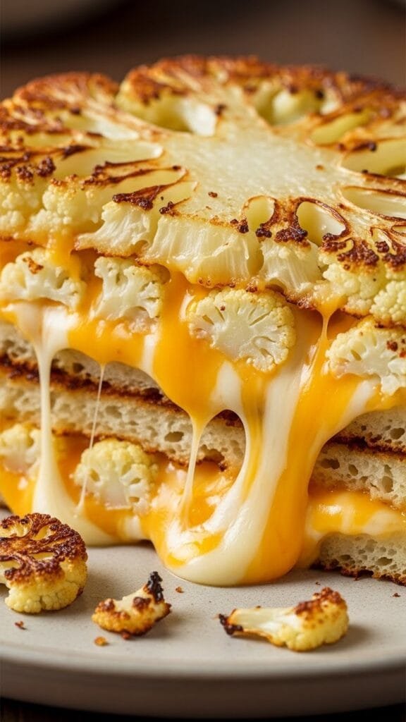Cheesy cauliflower grilled cheese made with crispy cauliflower slices and melted cheese