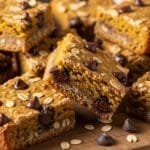 Pumpkin Chocolate Chip Oatmeal Bars Pumpkin chocolate chip oatmeal bars baked until soft and chewy made with oats pumpkin puree and chocolate chips
