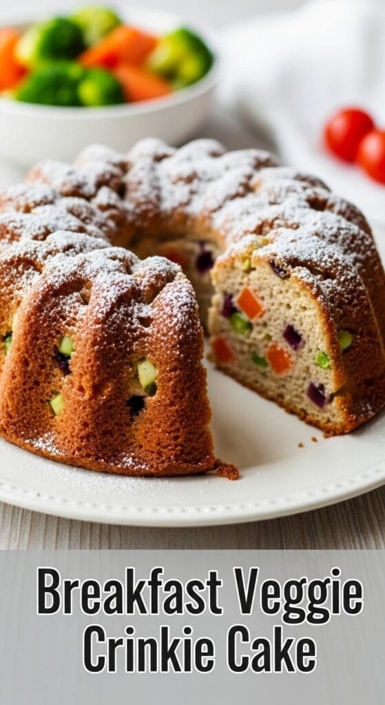 Close-up slice of phyllo breakfast bake showing flaky pastry and vegetable filling