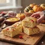 Golden homemade focaccia bread with rosemary dimples on a 9x13-inch pan, freshly baked and ready to serve