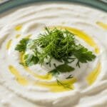 Homemade Creamy Greek Yogurt Dressing Close up of creamy Greek yogurt dressing for salads