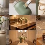 12 DIY Dining Room Decor Ideas to Make Your Space Feel More Personal DIY decorated dining room with a wooden table, painted glass jar flower vases, handmade decor, greenery, and warm natural details.