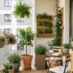 12 Balcony Plants Ideas for a Lush Apartment Garden Lush apartment balcony garden with colorful flowers, potted herbs, trailing plants, a dwarf lemon tree, hanging fern, lavender, and bamboo privacy plants.
