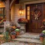 15 Fall Outdoor Planter Ideas for a Beautiful Front Porch Fall front porch decorated with outdoor planters filled with mums, ornamental cabbage, grasses, ivy, pumpkins, and seasonal foliage.
