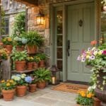 11 Front Porch Flower Pot Ideas for Beautiful Curb Appeal Front porch with decorative flower pots, colorful blooms, terracotta planters, and lush greenery creating beautiful curb appeal.