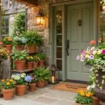 11 Front Porch Flower Pot Ideas for Beautiful Curb Appeal Front porch with decorative flower pots, colorful blooms, terracotta planters, and lush greenery creating beautiful curb appeal.
